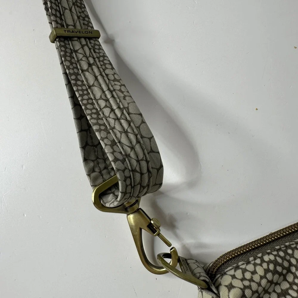 Travelon Snakeskin Print Crossbody Bag Anti-Theft RFID Shielded Gray Adjustable